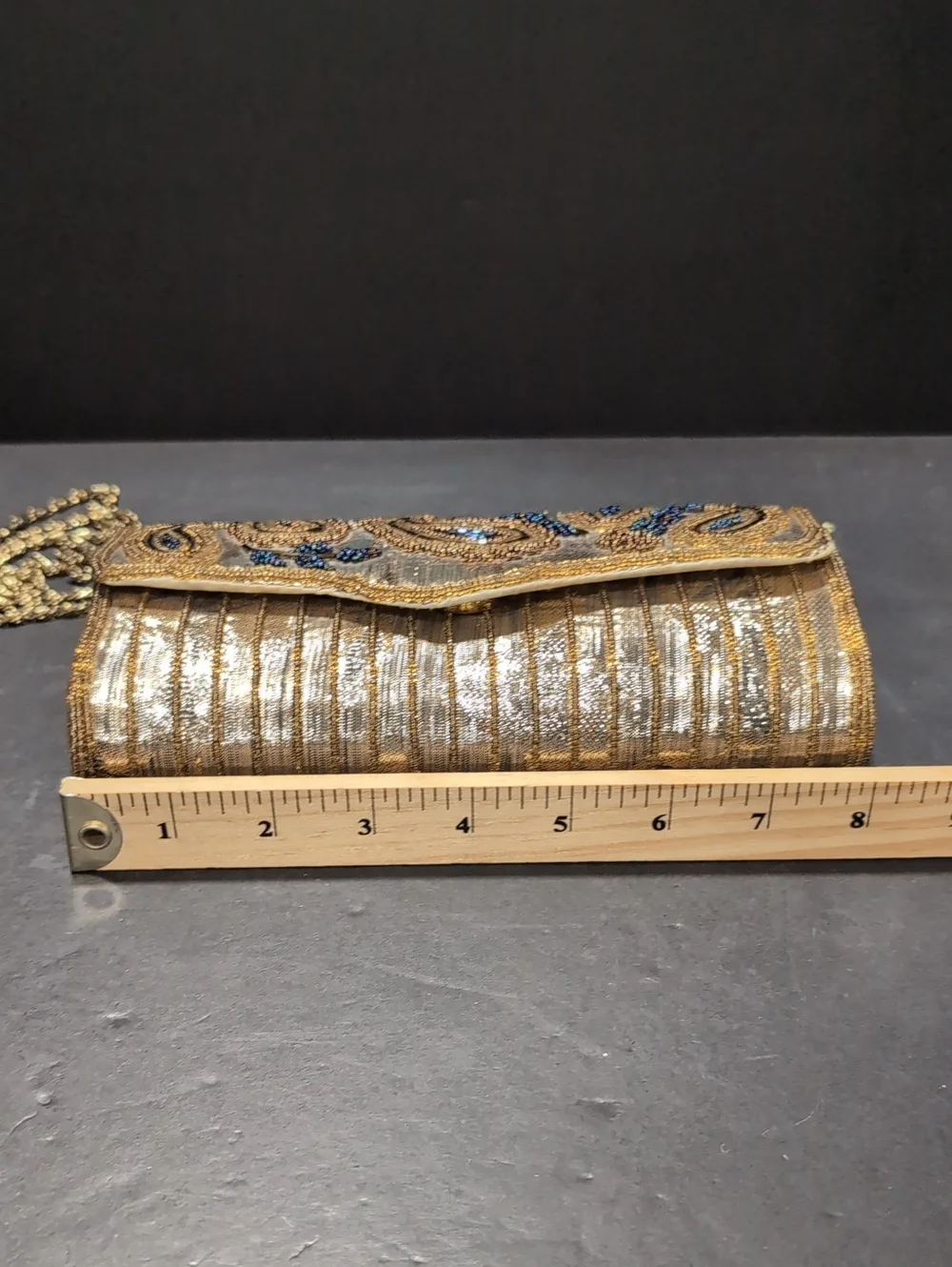 VGT,Kaiho Gold/Blue Intricately Beaded Paisley Design Clutch/Evening Purse. - Picture 5 of 5